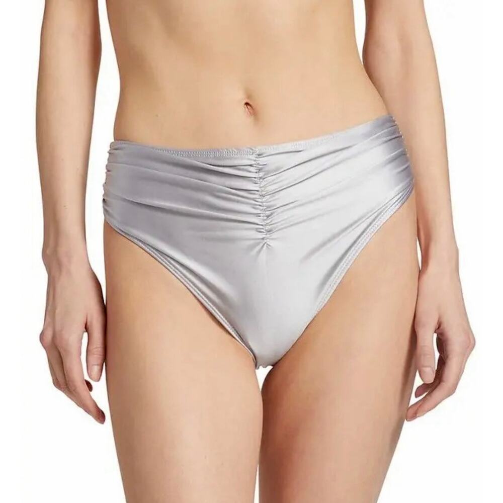 NWT Good American Size 7 4XL Good Waist Ruched Bikini Bottom Silver High Waist